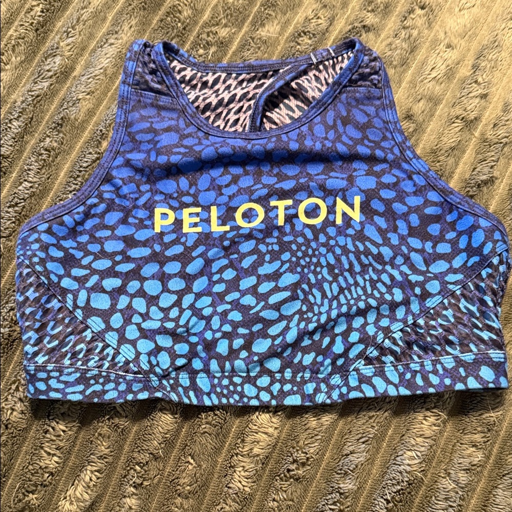 Peloton Navy and Bright Blue Patterned Racerback Sports Bra